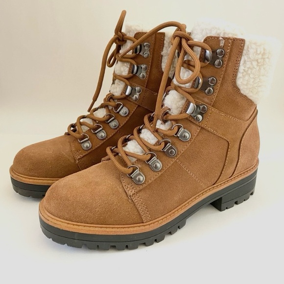 Marc Fisher Shoes - Marc Fisher Isalia Leather Hiking Boot Sherpa Ankle Bootie Women's Size 7 Brown